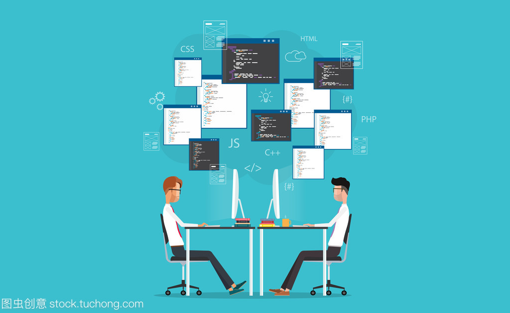 圖形設(shè)計(jì)和 web 開發(fā)人員在工作場(chǎng)所工作。為網(wǎng)站和應(yīng)用程序開發(fā)